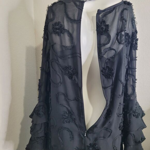 Madison Leigh size 10 dress lining sheer flower texture zip ruffle flare sleeve - Picture 3 of 12